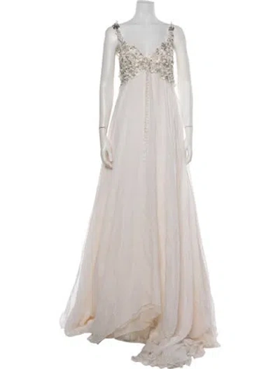 Pre-owned Francesca Miranda Silk Long Dress In Neutral