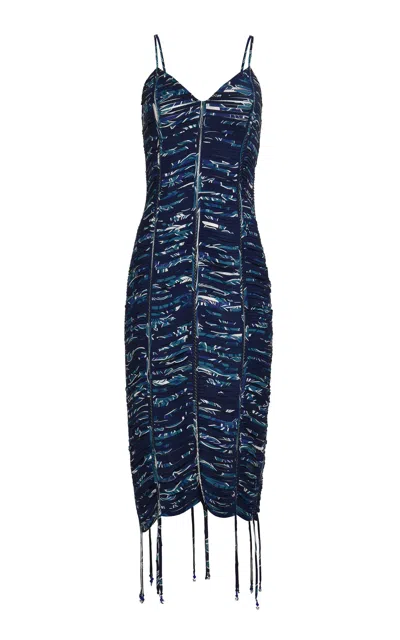 Francesca Miranda Sirena Printed Silk Maxi Dress In Blue