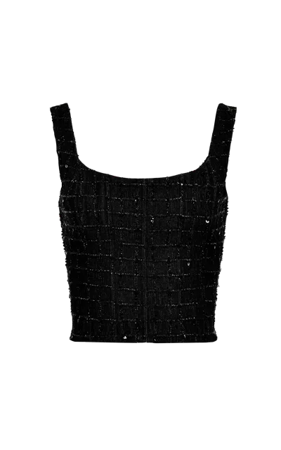 Francesca Miranda Sloane Embroidered Corset Denim Top In Onyx