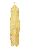 Francesca Miranda Solar Golden Halter Silk Handmade Dress In Yellow