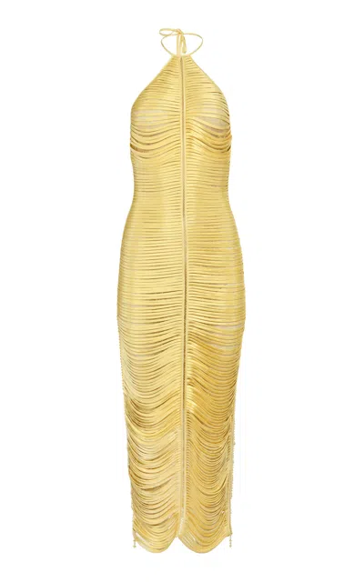 Francesca Miranda Solar Golden Halter Silk Handmade Dress In Yellow