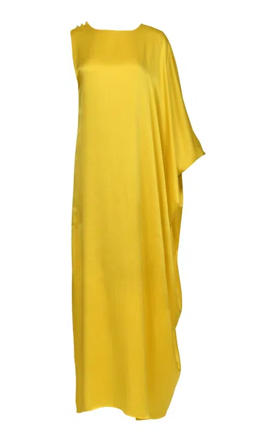 Francesca Miranda Solara Asymmetrical Silk Maxi Dress In Yellow