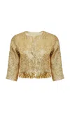 Francesca Miranda Sole Metallic Gold Jacquard Cropped Jacket