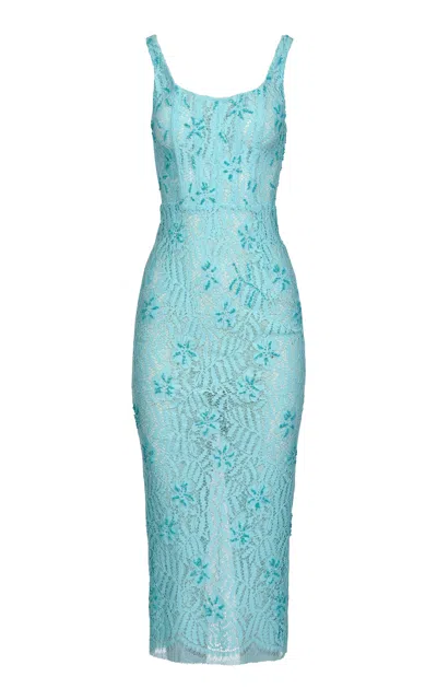 Francesca Miranda Stellar Cotton-lace Midi Dress In Blue