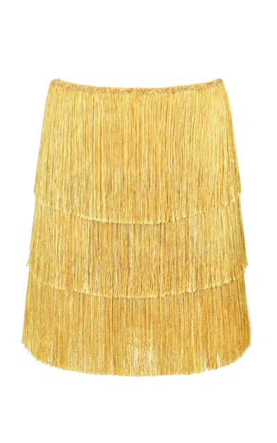 Francesca Miranda Sunlight Fringe Silk Blend Mini Skirt In Gold
