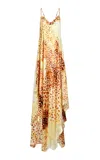 Francesca Miranda Tigre Print Sleeveless Silk Dress In Yellow