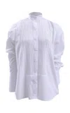 Francesca Miranda Tuxedo Cotton Handwoven Blouse In White