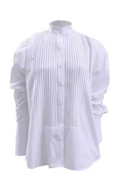 Francesca Miranda Tuxedo Cotton Handwoven Blouse In White
