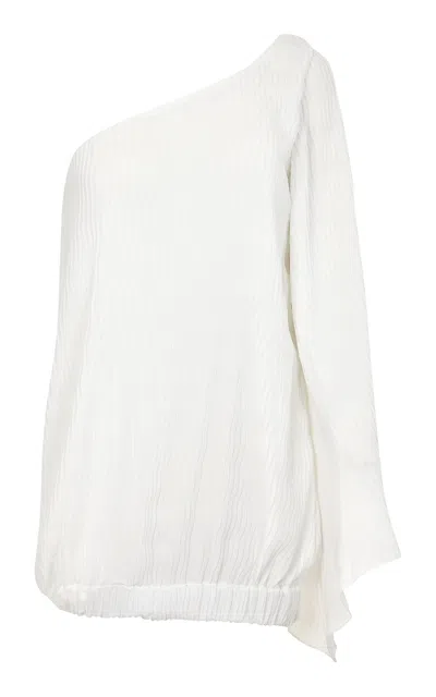 Francesca Miranda Vera One Shoulder Mini Pleated Dress In White