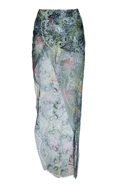Francesca Miranda Vetiver Lace-embellished Skirt In Multi