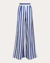 Francesca Miranda Women's Acqua Striped Silk Wide Leg Pants 100% Italian Silk