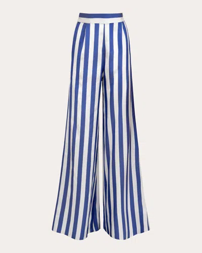 Francesca Miranda Women's Acqua Striped Silk Wide Leg Pants 100% Italian Silk