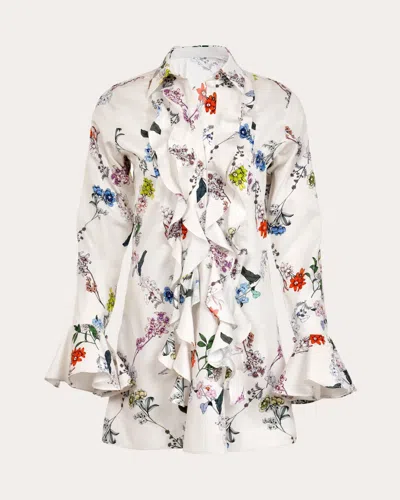 Francesca Miranda Women's Cate Ruffled Floral-print Cotton Mini Shirt Dress