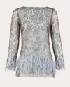 Francesca Miranda Women's Ellipse Night Feathered Lace Top In Blue