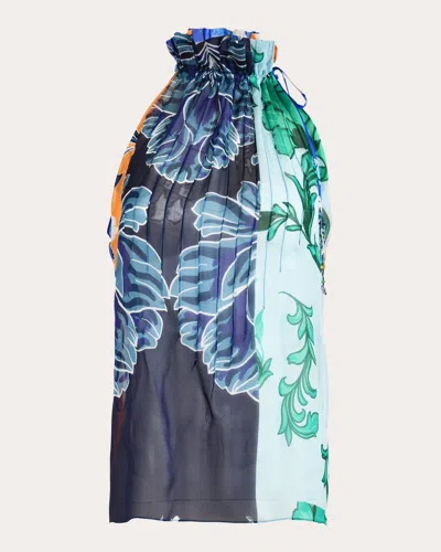 Francesca Miranda Women's Garden Paneled Floral Print Silk Chiffon Top In Green