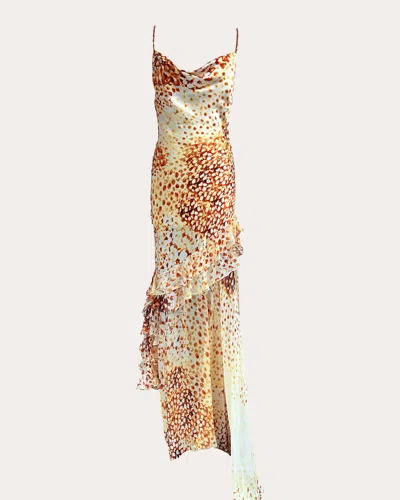 Francesca Miranda Women's Golden Ruffles Printed Silk Maxi Dress In Yellow