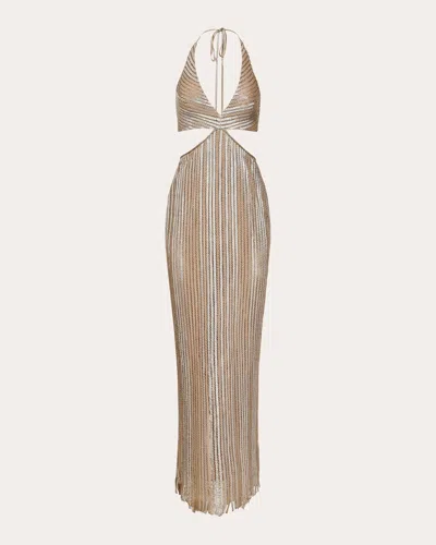 Francesca Miranda Women's Luce Metallic Pata De Cabra Cutout Halterneck Gown
