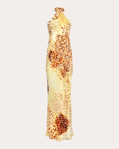 Francesca Miranda Women's Mikaela Printed Silk Halter Maxi Dress In Yellow