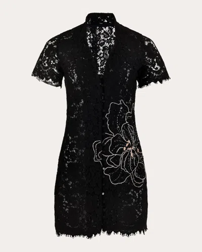 Francesca Miranda Women's Moonlace Embroidered Floral Lace Mini Dress In Black
