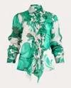 Francesca Miranda Women's Oak Ruffled Floral Print Silk Organza Blouse In Green