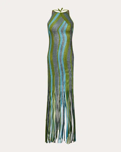 Francesca Miranda Women's Pere Fringed Metallic Silk-knit Midi Dress In Green