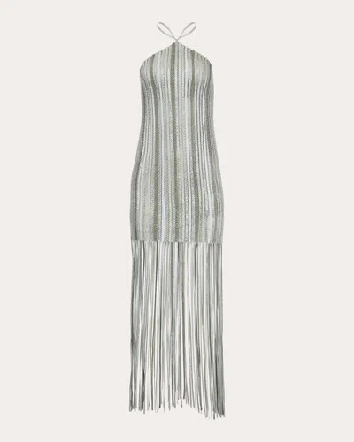 Francesca Miranda Women's Plata Fringed Metallic Silk-knit Midi Dress In Silver/green