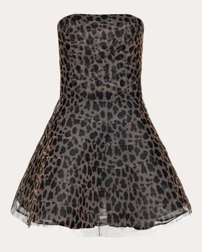 Francesca Miranda Women's Savannah Leopard Strapless Mini Dress Nylon/rayon/silk In Black