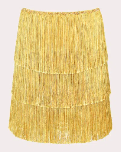 Francesca Miranda Women's Sunlight Silk Fringe Tiered Mini Skirt In Yellow