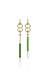 Francesca Villa 18k Yellow Gold Love Handles Heart Strings Green Earrings In Multi