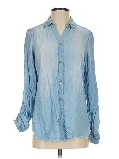 Pre-owned Francesca's Long Sleeve Button Down Shirt In Blue
