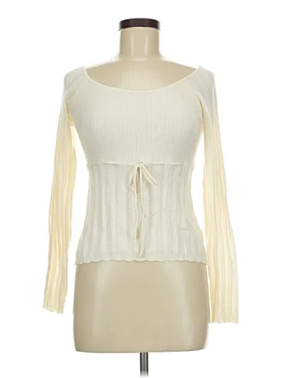 Pre-owned Francesca's Long Sleeve Top Ivory Square Neckline Tops
