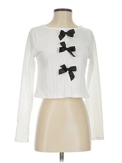 Pre-owned Francesca's Long Sleeve Top White Tie Neck Tops