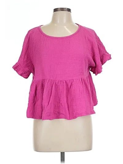 Pre-owned Francesca's Short Sleeve Blouse In Pink