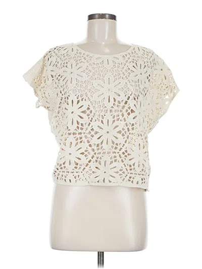 Pre-owned Francesca's Short Sleeve Top Ivory Keyhole Neckline Tops In White