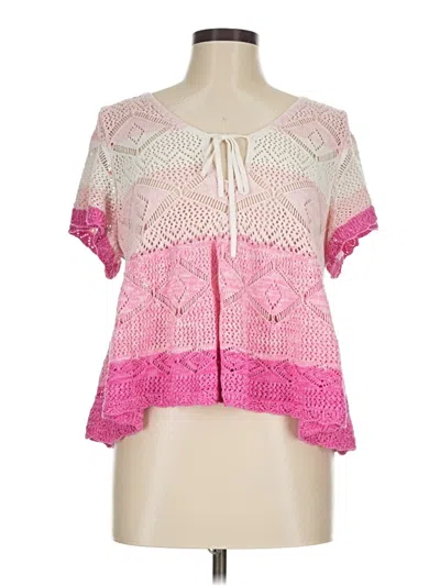 Pre-owned Francesca's Short Sleeve Top Pink Sweetheart Neckline Tops