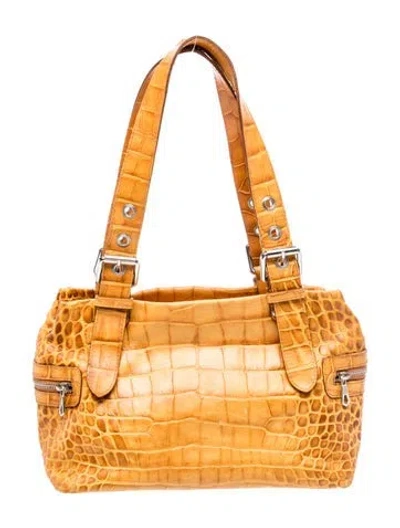 Pre-owned Francesco Biasia Alligator Top Handle Bag In Brown