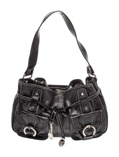 Pre-owned Francesco Biasia Leather Shoulder Bag In Black