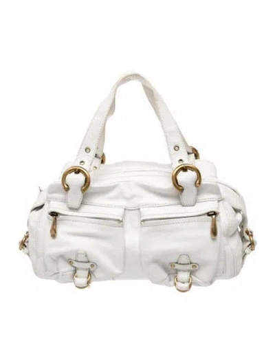 Pre-owned Francesco Biasia Leather Top Handle Bag In White