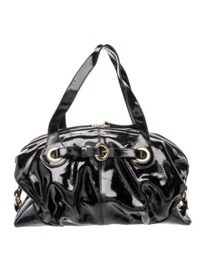 Pre-owned Francesco Biasia Patent Leather Top Handle Bag In Black