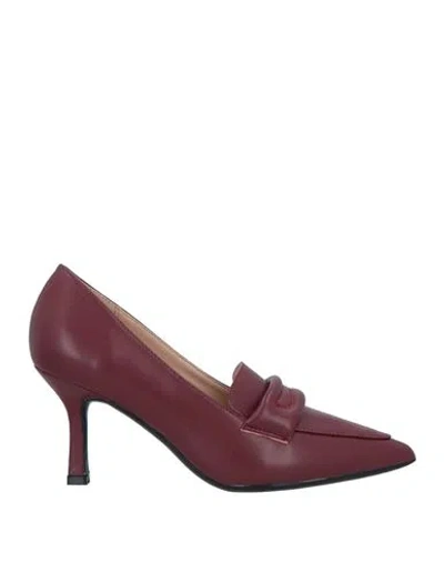 Francesco Milano Woman Loafers Burgundy Size 8 Leather In Red