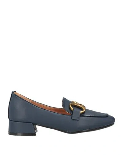 Francesco Milano Woman Loafers Navy Blue Size 8 Leather