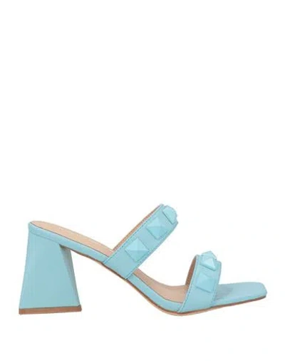 Francesco Milano Woman Sandals Sky Blue Size 8 Leather