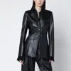 Francesco Murano Black Single Breasted Leather Blazer In Multi