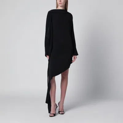 Francesco Murano Asymmetrical U-back Midi Dress In Silk Blend In Black