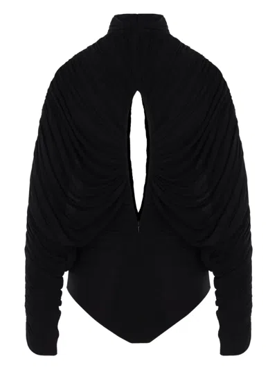 Francesco Murano Cut-out Draped Bodysuit In Black