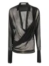 Francesco Murano Draped Long-sleeve Blouse In Black