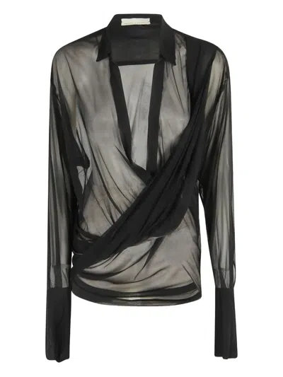 Francesco Murano Sheer Black Draped Long-sleeve Shirt