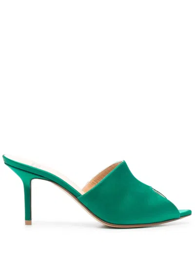 Francesco Russo 75mm Peep-toe Satin Mules In Green