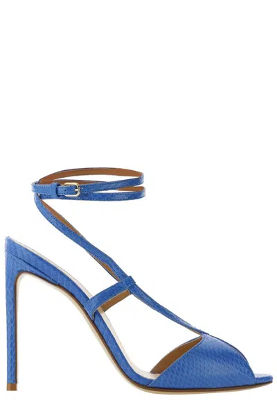 Francesco Russo Embossed Ankle Strapped Sandals In Blue