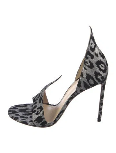 Pre-owned Francesco Russo Glitter Animal Print Sandals In Silver